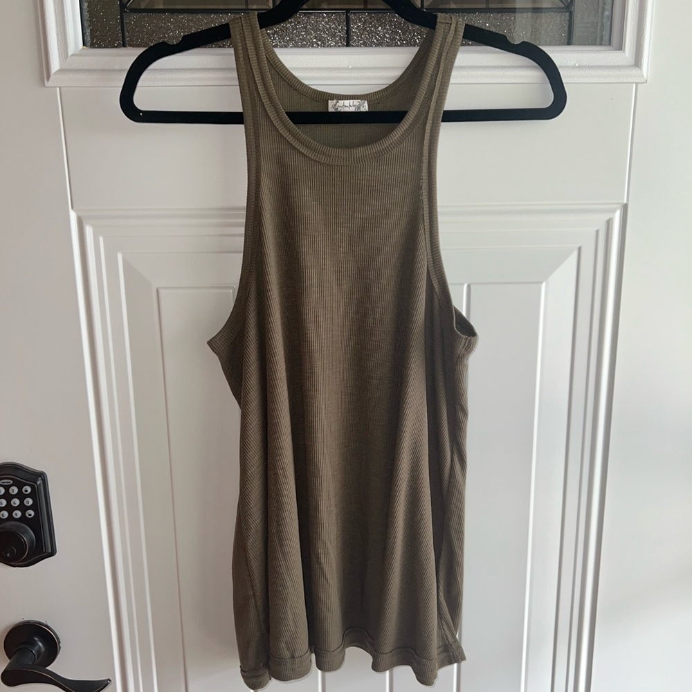 Free People Intimately Green Razorback Tank Too Size Medium